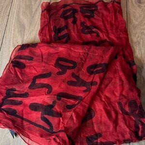 Armani Exchange Bold Red and Black Script Scarf